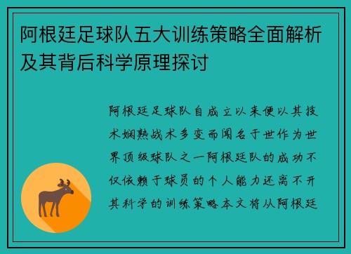 阿根廷足球队五大训练策略全面解析及其背后科学原理探讨